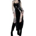 Dark Gothic Split-Leg Maxi Dress with Alternative Streetwear Aesthetic