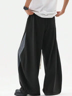 Men's Wide Leg Drawstring Sweatpants with Contrast Panel Design and Relaxed Fit