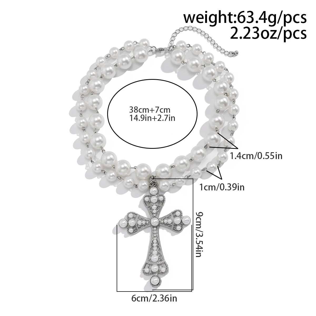 Layered Pearl Cross Necklace for Gothic Dark Feminine Y2K Fashion