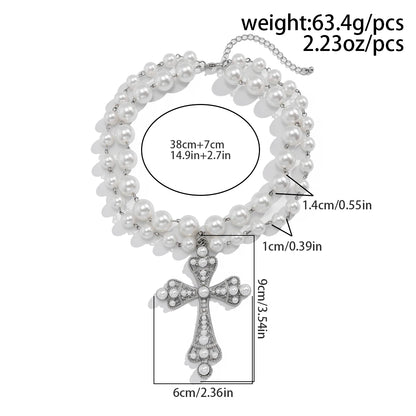 Layered Pearl Cross Necklace for Gothic Dark Feminine Y2K Fashion