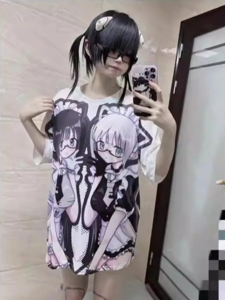 Gothic Maid Anime Graphic Oversized Soft Cotton Casual T-Shirt