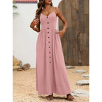 Button Front Maxi Dress With Relaxed A Line Silhouette