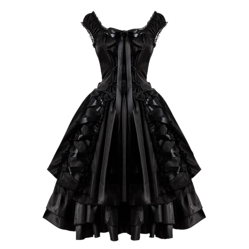 Layered Corset Gothic Dress with Dark Elegant Streetwear Style