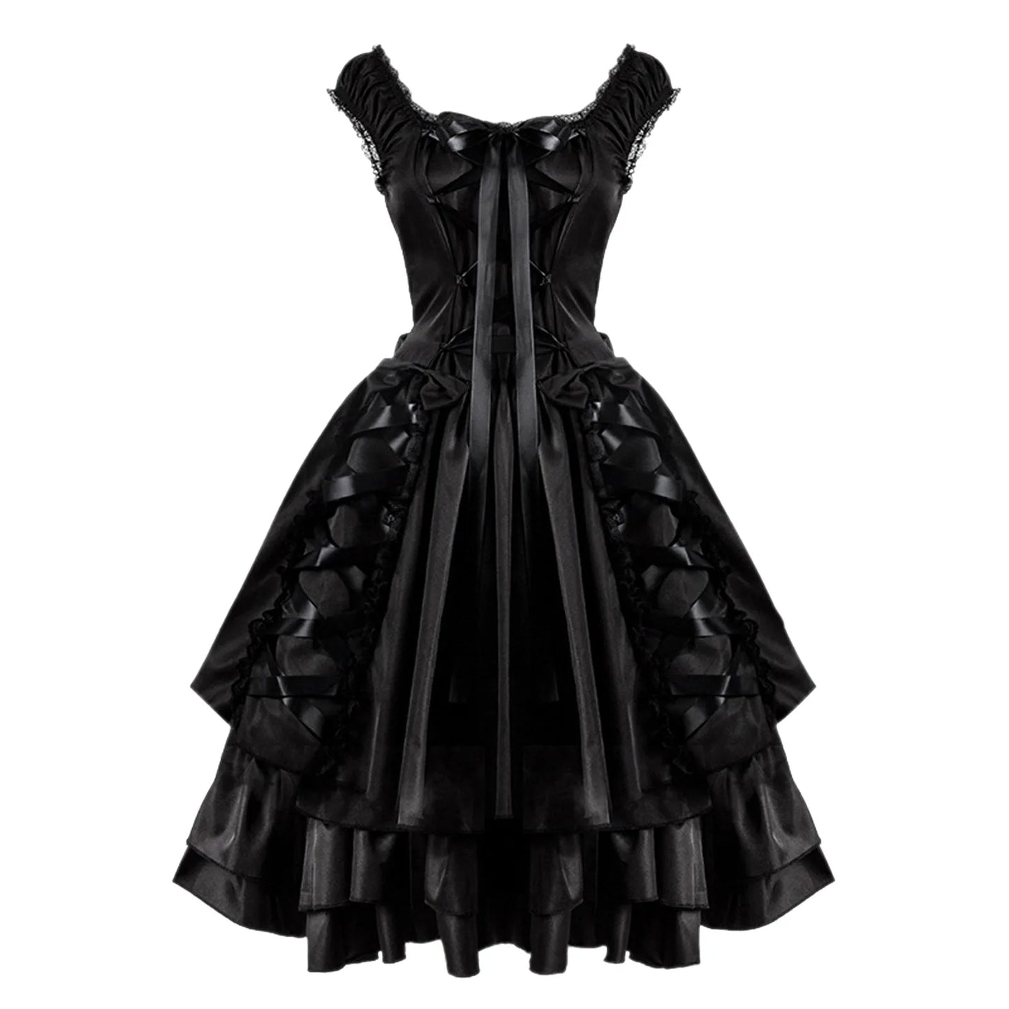 Layered Corset Gothic Dress with Dark Elegant Streetwear Style