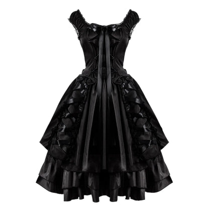 Layered Corset Gothic Dress with Dark Elegant Streetwear Style