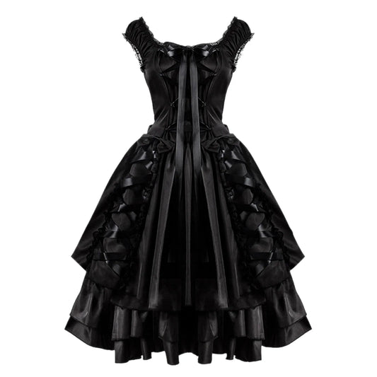 Layered Gothic Corset Dress with Dramatic Ruffle Skirt