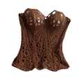 Intricate Brown Sheer Floral Lace Strapless Corset with Front Ribbon Tie