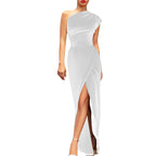 One Shoulder Bodycon Maxi Dress with Side Slit Evening Silhouette