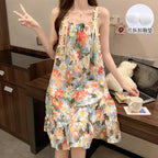 Floral Mid-Calf Cami Nightgown with Square Neckline, Delicate Appliqué Details and Lightweight Summer Sleepwear Silhouette