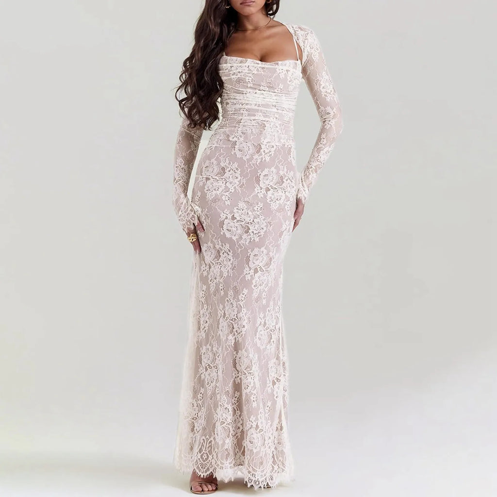 Textured Maxi Dress With Draped Sleeves And Sculpted Silhouette