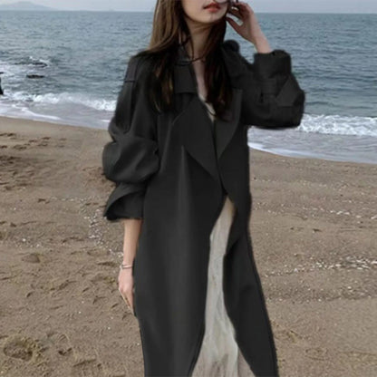 Women's Mid-Length Belted Trench Coat Lightweight Casual Everyday Layering Outerwear