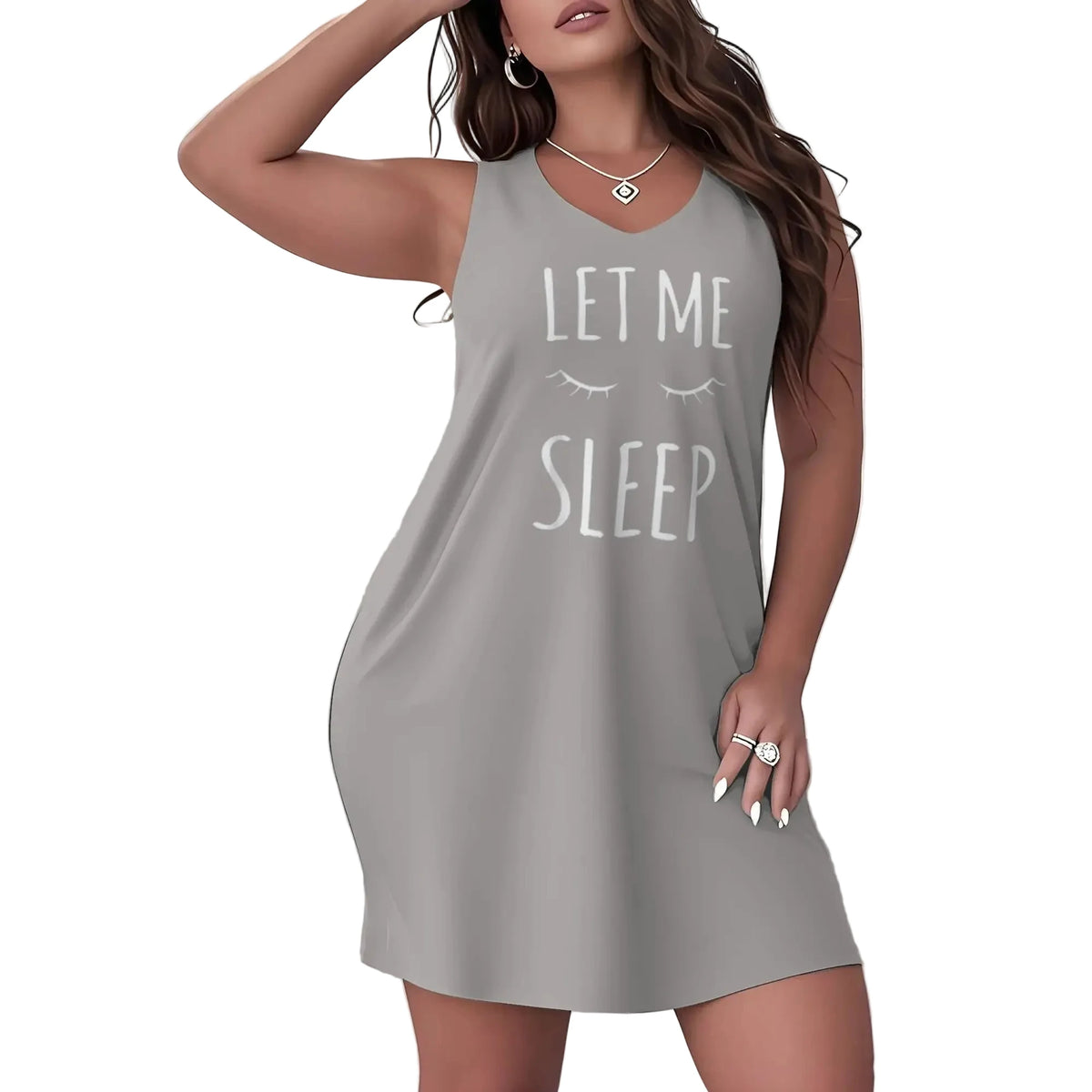 Playful Graphic Print Sleeveless Nightgown with Relaxed V-Neck Silhouette