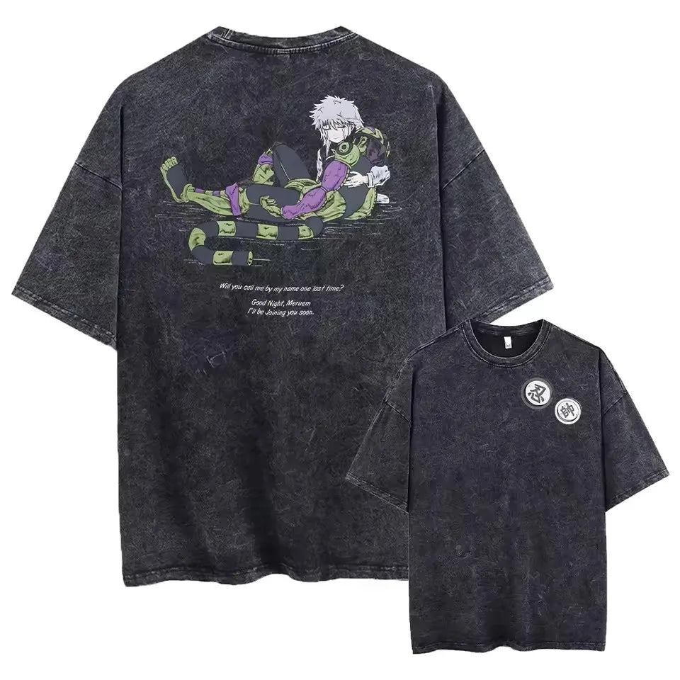 Kawaii Anime Goth Streetwear Shirt with Distressed Manga Back Artwork