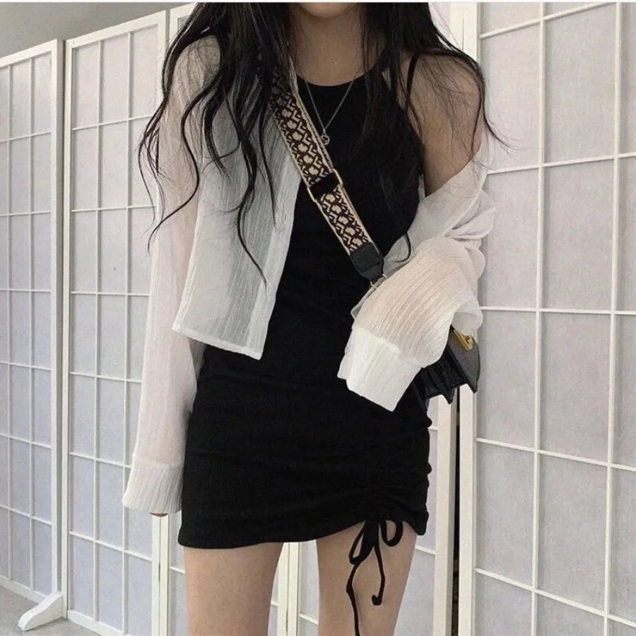 Ruched Gothic Mini Dress with Dark Anime Streetwear Aesthetic
