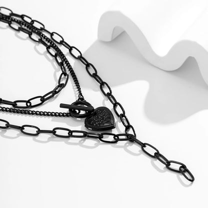 Layered Heart Pendant Choker Necklace for Gothic Punk Grunge and Y2K Fashion Styling