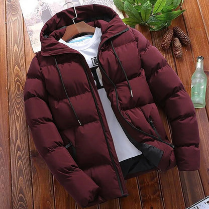 Men's Hooded Quilted Puffer Jacket with Relaxed Fit for Everyday Winter Streetwear
