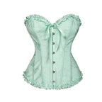 Jacquard Overbust Corset with Ruffled Trim, Structured Boning and Lace-Up Back