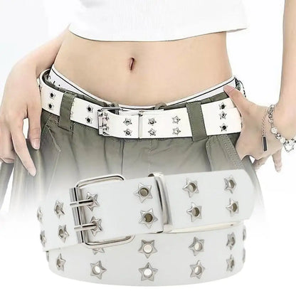 Double Row Star Rivet Belt for Punk Gothic Y2K Streetwear Fashion
