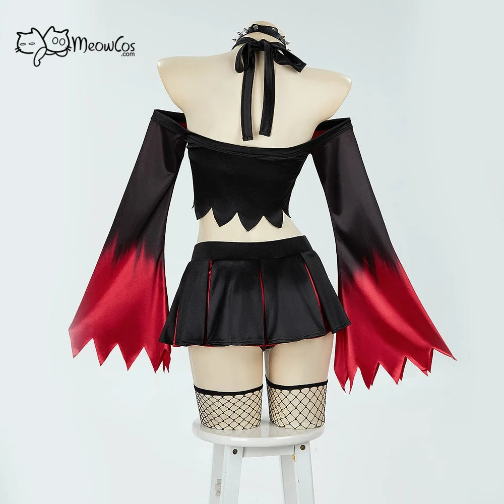 Women's Cropped Long Sleeve Top and Pleated Mini Skirt Costume Set with Accessories