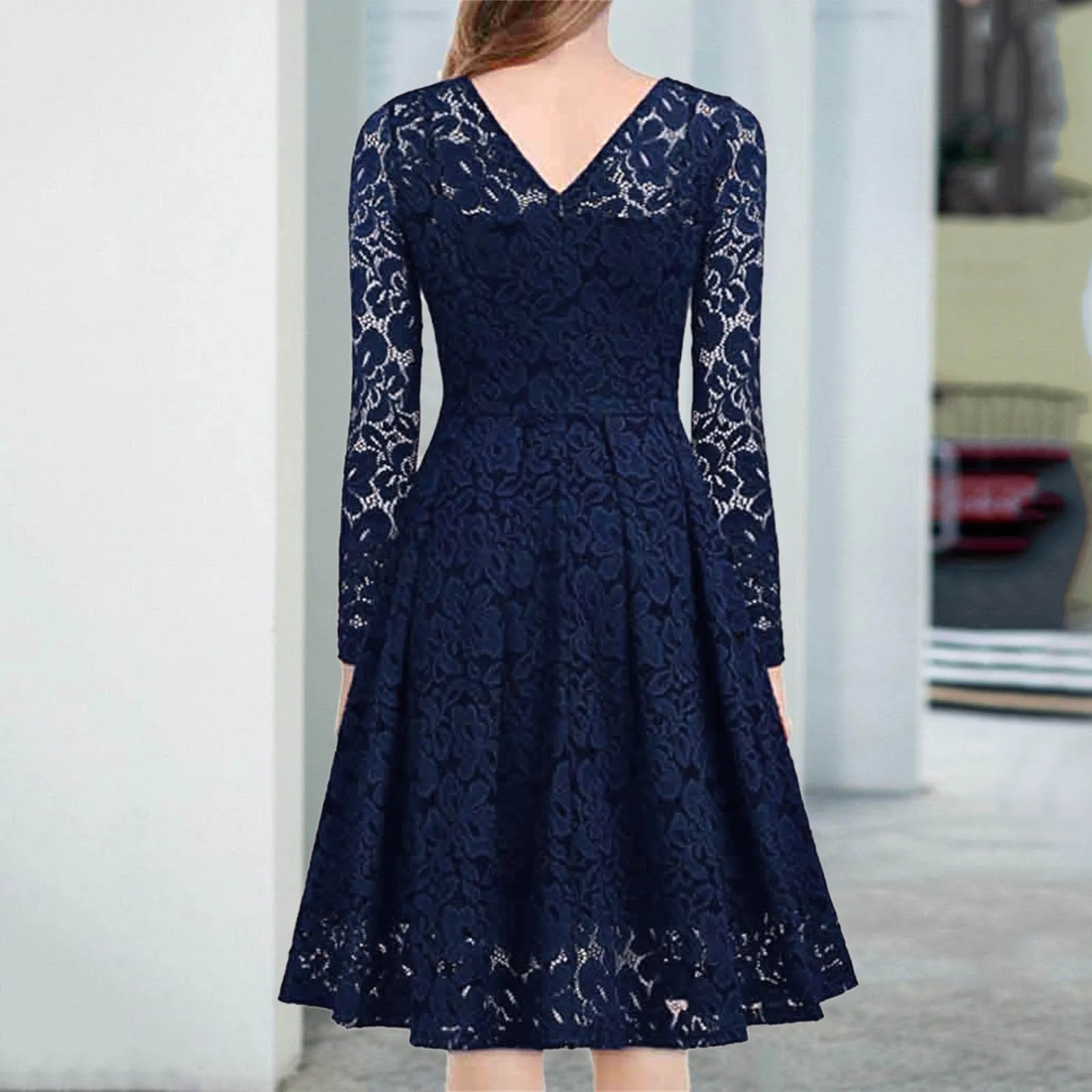 Elegant Lace Long Sleeve Gothic Alternative Midi Dress
