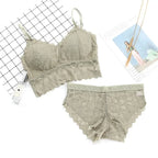 Scalloped Floral Lace Longline Camisole Bralette and Seamless Laser-Cut Brief Set