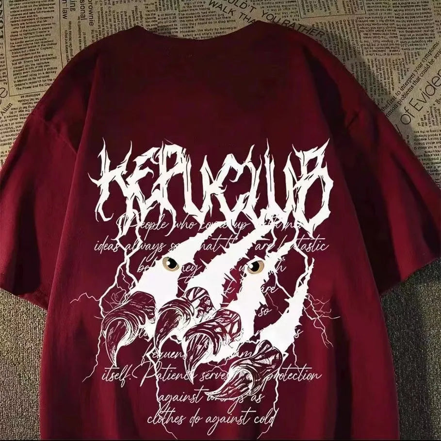 Dark Graphic Streetwear Cotton T-Shirt With Oversized Urban Artwork Style