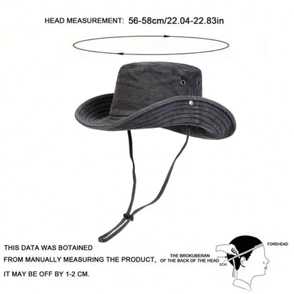 Wide Brim Cotton Bucket Hat with Adjustable Chin Cord for Outdoor Travel and Everyday Wear