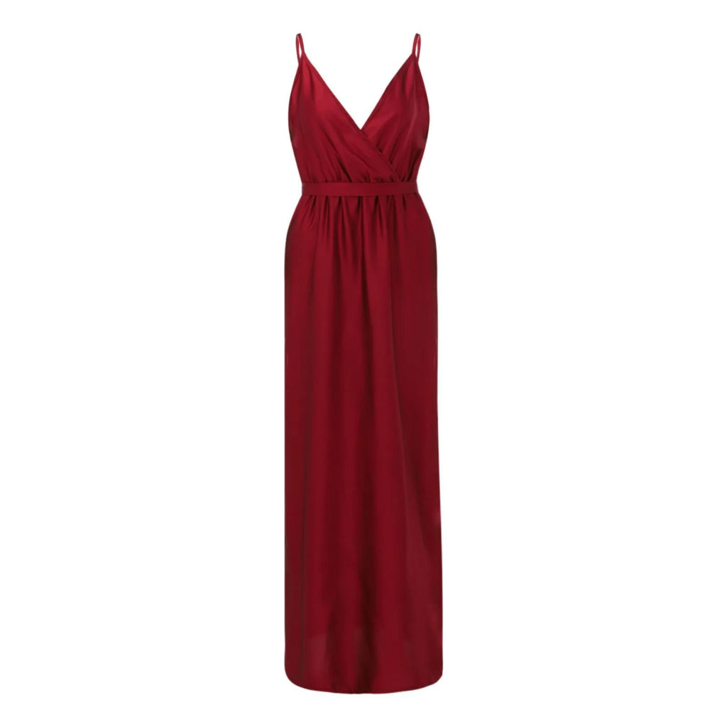 Satin Inspired Maxi Dress With Deep Neckline And Side Slit