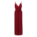 Satin Inspired Maxi Dress With Deep Neckline And Side Slit