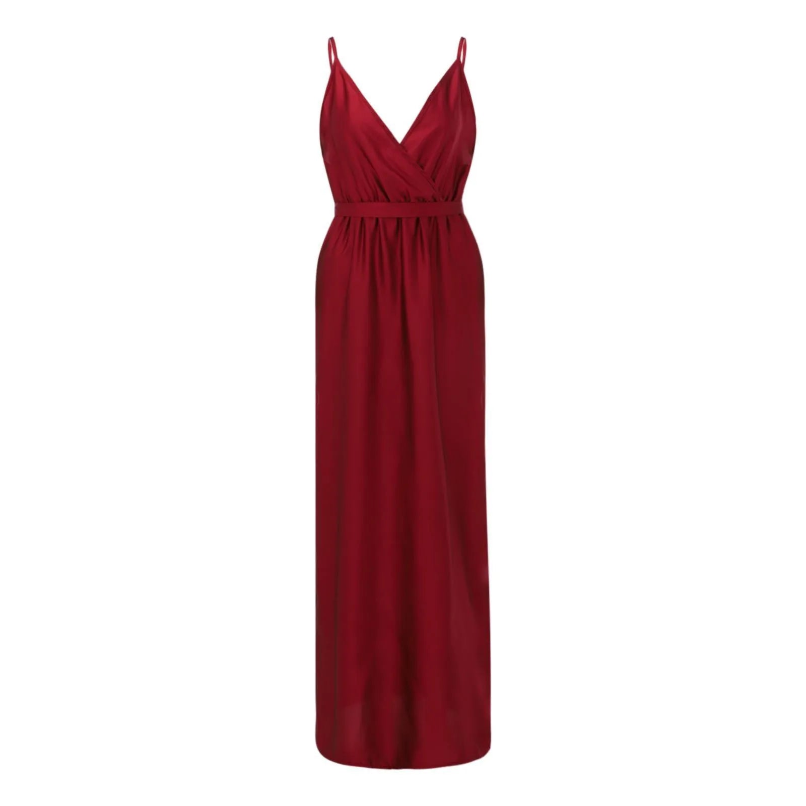 Satin Inspired Maxi Dress With Deep Neckline And Side Slit