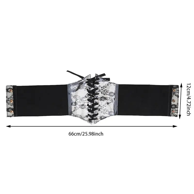 Floral Embroidered Lace-Up Waist Corset Belt with Structured Wide Fit
