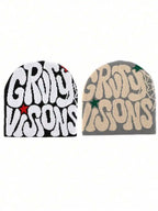 Bold Typography Acrylic Knit Beanie for Contemporary Streetwear Winter Casual Everyday Fashion Style