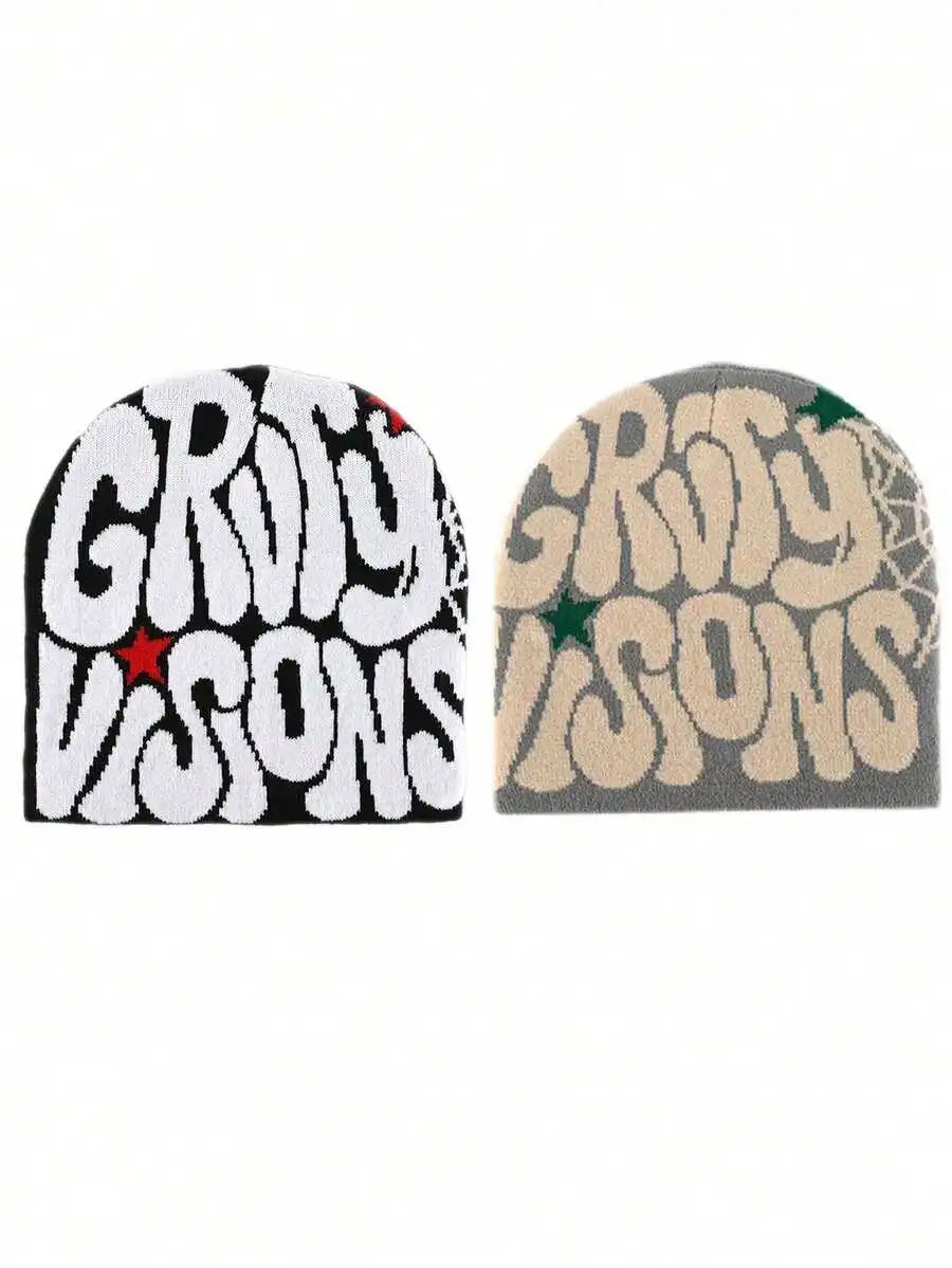 Bold Typography Acrylic Knit Beanie for Contemporary Streetwear Winter Casual Everyday Fashion Style