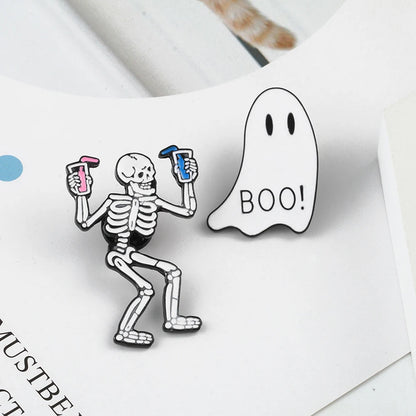 Ghostly Skull and Skeleton Enamel Pin Collection for Alternative Fashion