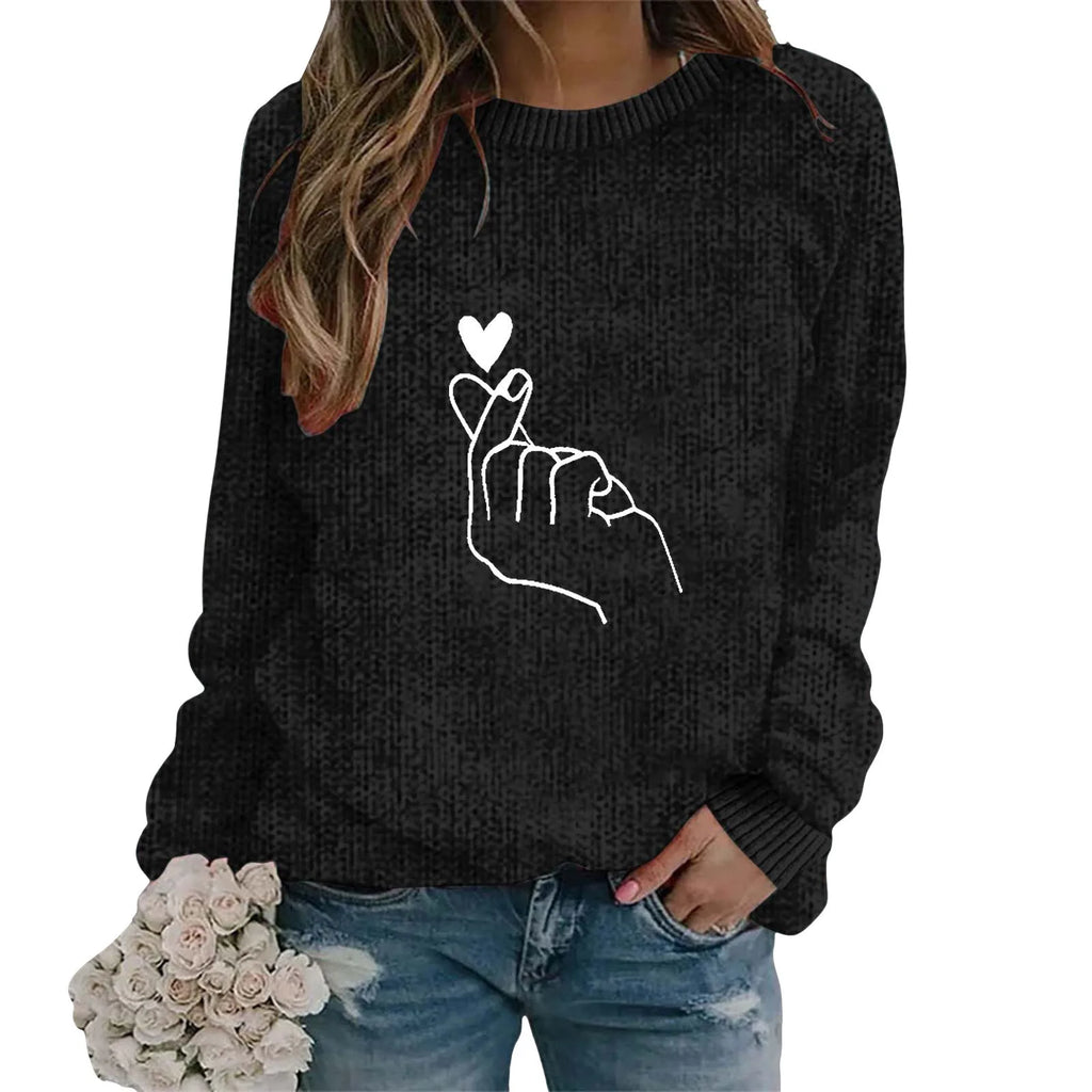 Women's Minimalist Embroidered Graphic Crew Neck Relaxed Knit Streetwear Sweater