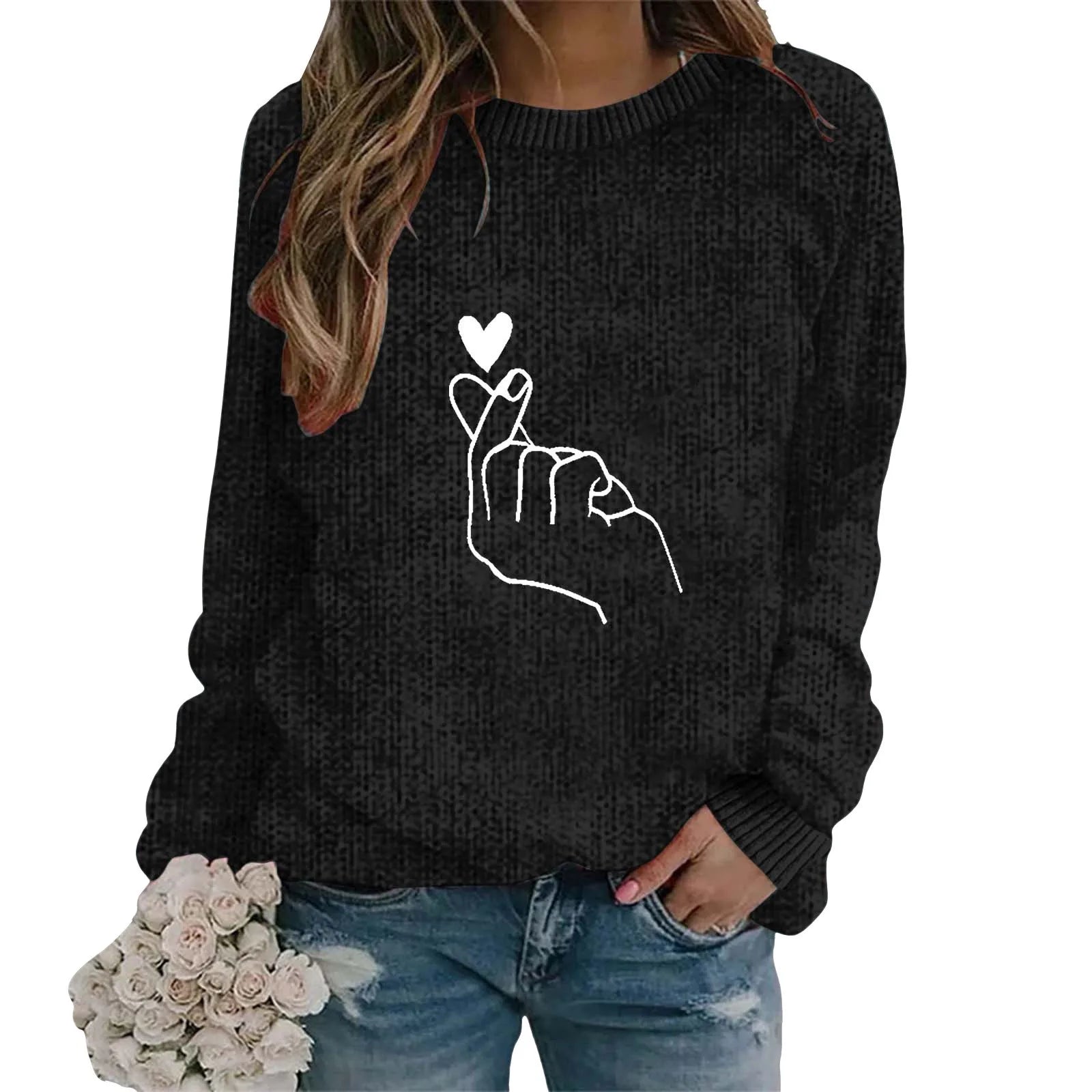 Women's Minimalist Embroidered Graphic Crew Neck Relaxed Knit Streetwear Sweater
