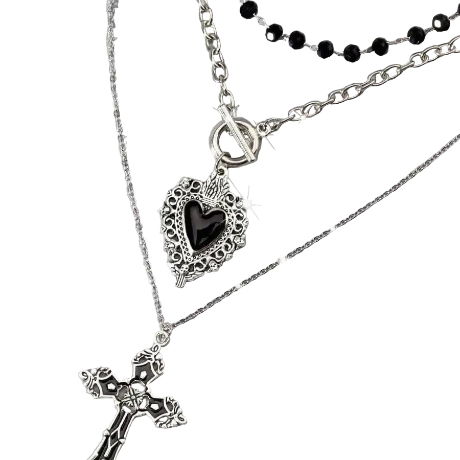 Layered Heart and Cross Necklace Set for Gothic Y2K Styling