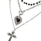 Layered Heart and Cross Necklace Set for Gothic Y2K Styling