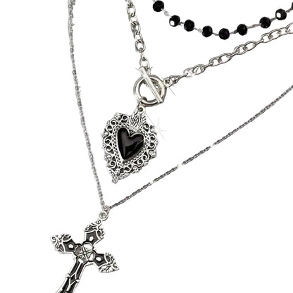 Layered Heart and Cross Necklace Set for Gothic Y2K Styling