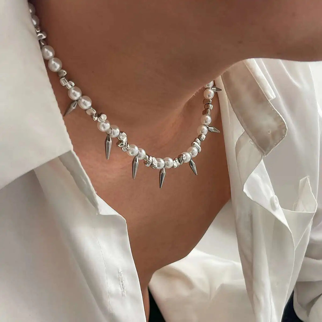 Pearl Inspired Choker Necklace for Grunge Gothic and Streetwear Fashion