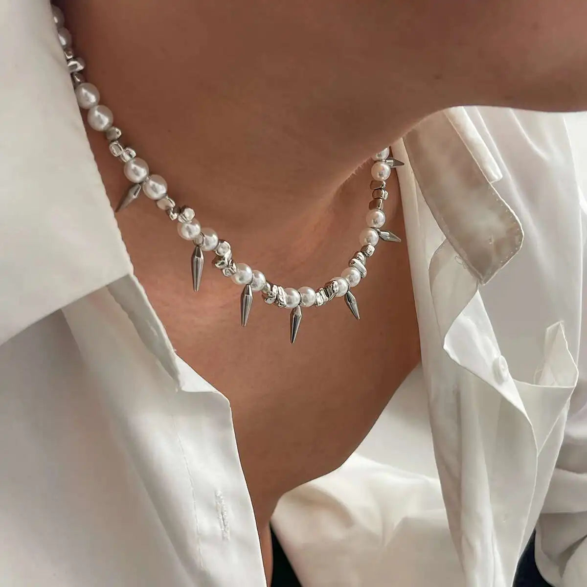 Pearl Inspired Choker Necklace for Grunge Gothic and Streetwear Fashion