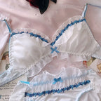 Ethereal Lavender Floral Embroidery Sheer Underwire Lingerie Set with Tie-Side Thong