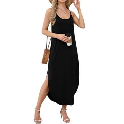 Minimalist Spaghetti Strap Sleeveless Maxi Dress for Casual Summer Vacation Style