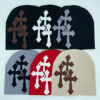 Abstract Graphic Polyester Knit Beanie for Modern Streetwear Casual Winter Everyday Fashion Style