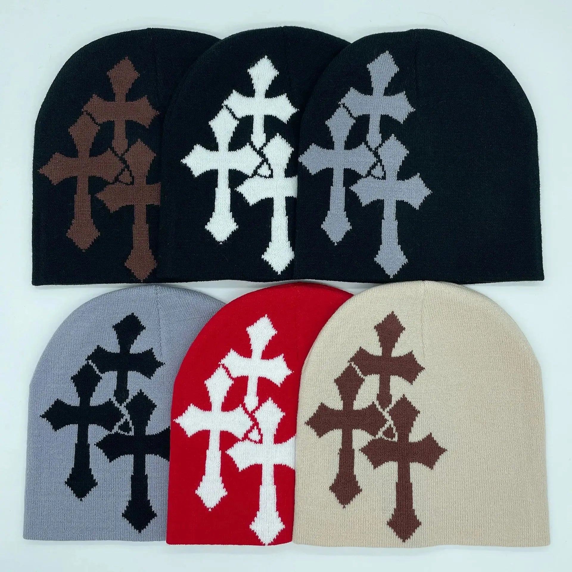 Abstract Graphic Polyester Knit Beanie for Modern Streetwear Casual Winter Everyday Fashion Style