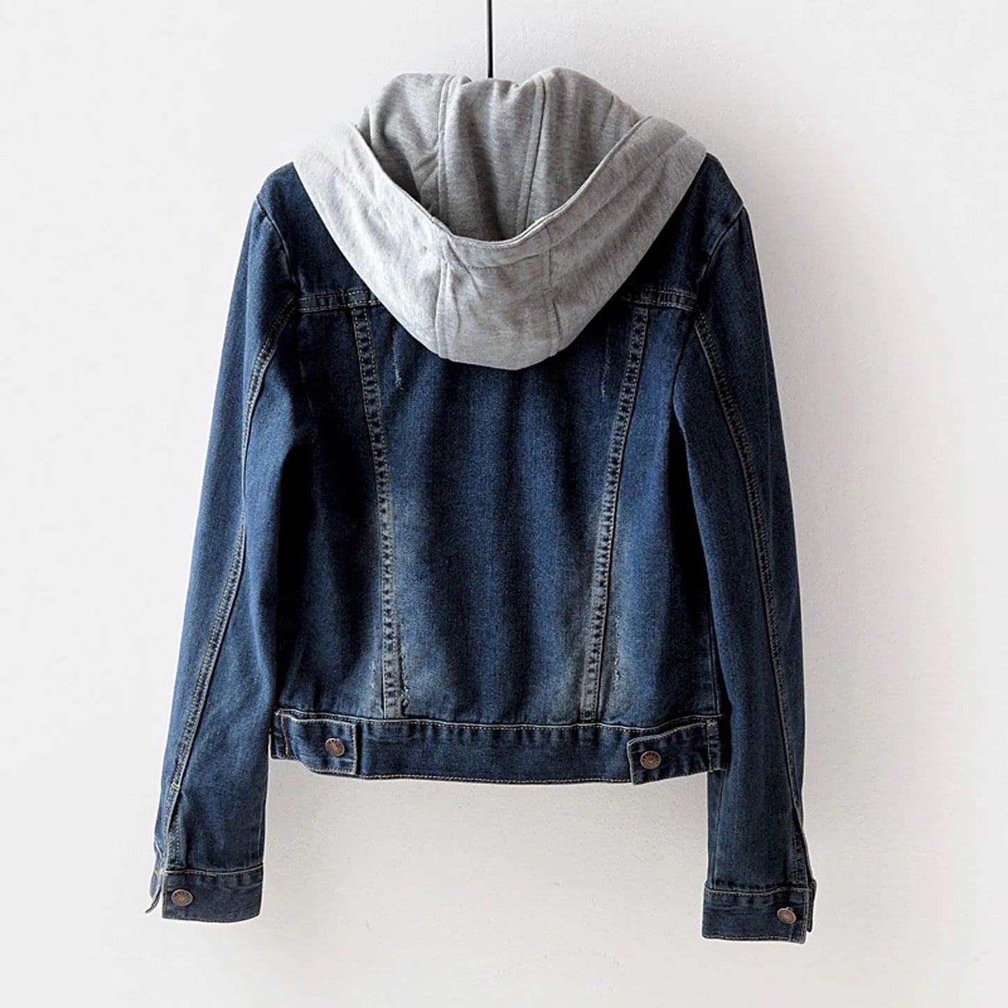 Hooded Denim Style Cropped Jacket with Vintage Streetwear Inspired Design