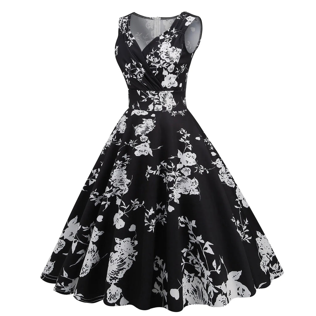Vintage Floral Rockabilly Alternative Swing Midi Dress