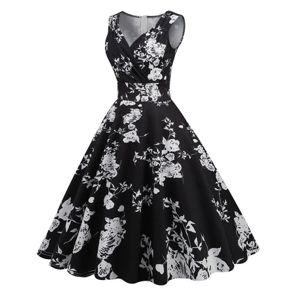 Vintage Floral Rockabilly Alternative Swing Midi Dress