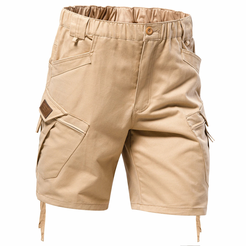 Men's Relaxed Fit Cotton Cargo Shorts with Elastic Waist and Utility Pocket Design
