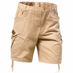 Men's Relaxed Fit Cotton Cargo Shorts with Elastic Waist and Utility Pocket Design